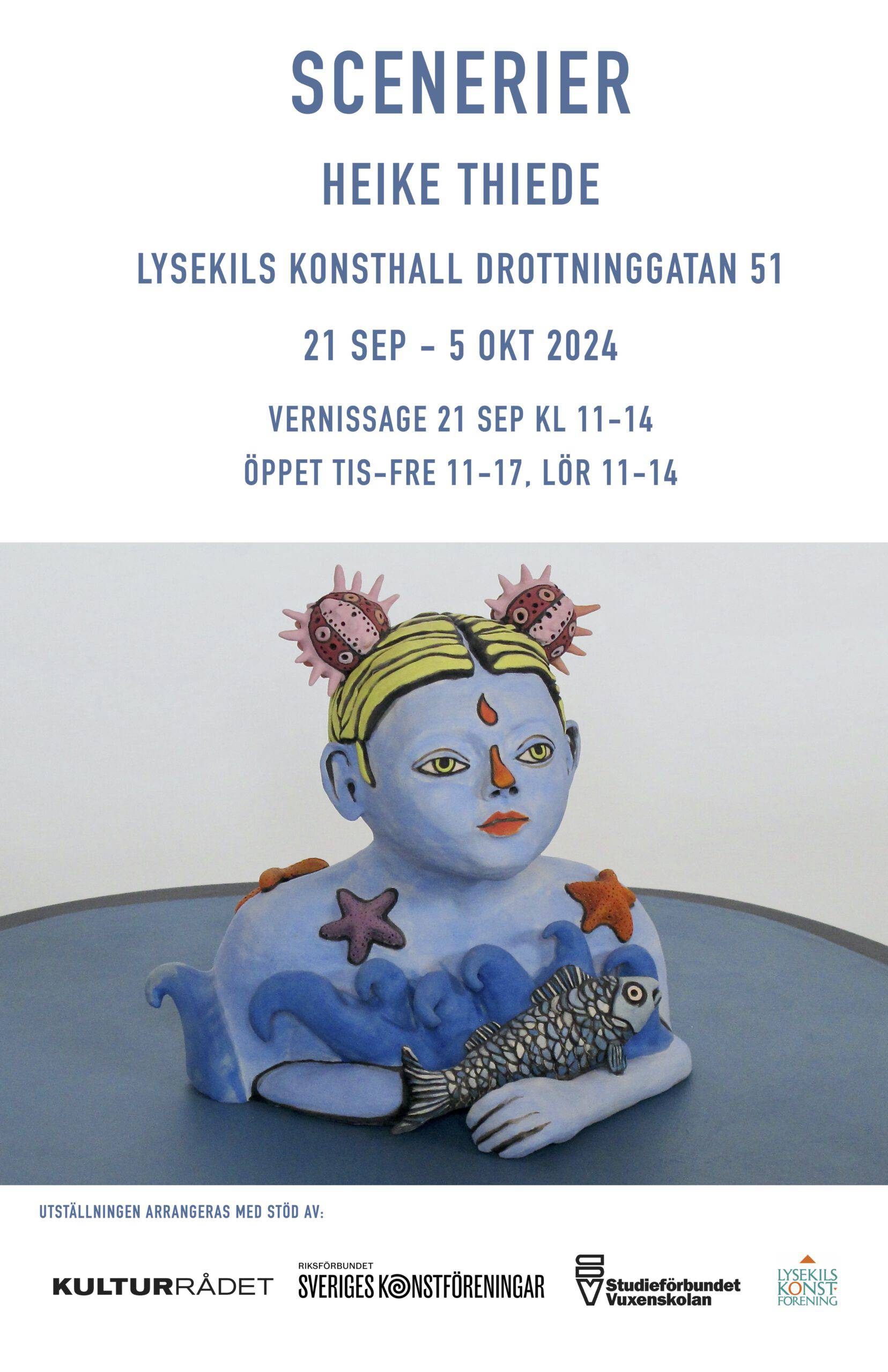 Affisch med bild på skulpturen We Are the Waters ur serien We are. Del av separatutställningen Scenerier på Lysekils konsthall 2024.