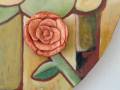 Carved rose in linden wood mounted on painting titled Då, när allt andades i takt
