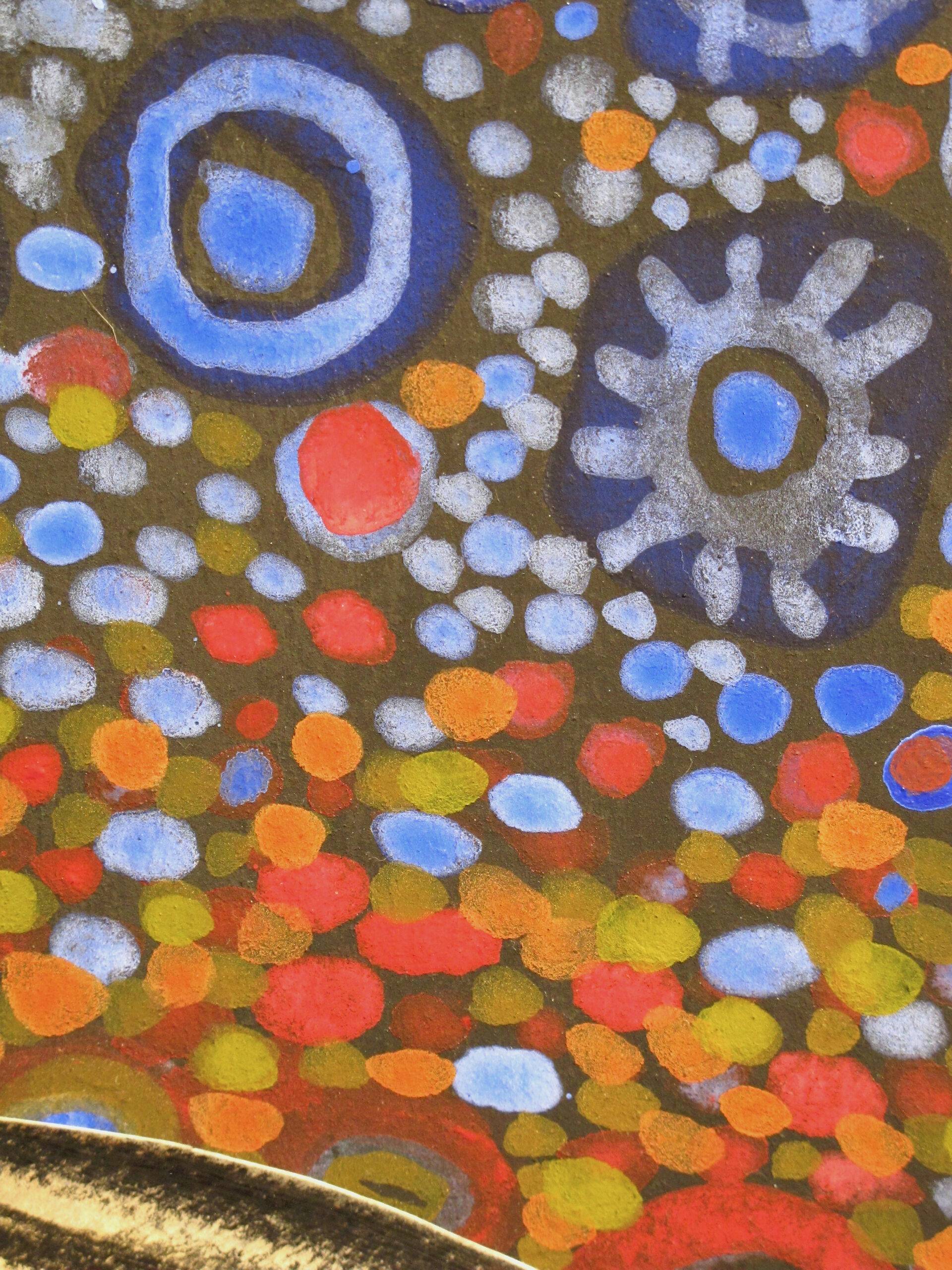 Detail of installation Seed Leaf and Molecules. Paintings. Flashe on MDF. Part of solo exhibition at Gallery Floras Rike, Göteborgs botaniska trädgård, 2023.